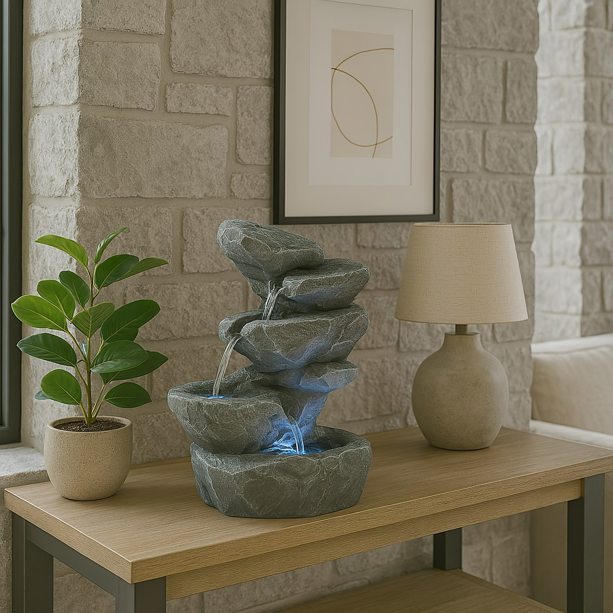 Elevate Your Space with Tufan Rugs: Explore Our Collections Fountains for indoor and outdoor different sizes and teirs.